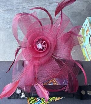 Fascinators Hats for Women Tulle Feather Tea Party Maroon Red With Headband